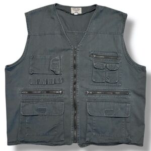 PRIVATE IMAGE CHINO Green Zip Front Hunting Fishing Outdoor Field Vest VINTAGE